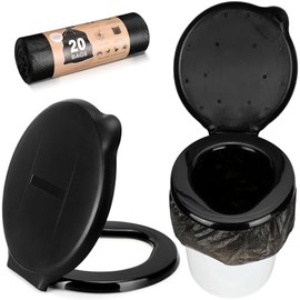 Glenmal Asiento de inodoro de 5 galones con tapa, asiento de inodoro para campamento, 20 bolsas, tapa de emergencia portátil para adultos, funda de equipaje al aire libre para accesorios de 5 galones