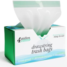 Bay Ridge Laguna 4 Gallon Drawstring Trash Bags - 0.5 Mil Strong - Small Garbage Bags - for Office Bathroom Kitchen - Individual, Unscented, White, 19" x 19", 60 Count