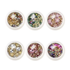 Zcbzbn 6 Box of Rhinestones, Mixed Style Nail Glitter Stones, Crystal Rhinestones, Nail Gemstones, Nail Jewellery Metal Chain Jewellery Size Diamonds, DIY Glitter Stone Nail Supplies