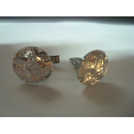 " Handmade " 1 Pair (2) SILVER Faceted Gem BLING Design - Round Silver Plated Cuff links