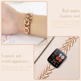 VanHooc Metal Watch Bands Compatible with Amazfi Bip Max/Balance 2/Bip 6/5/Cheetah/Cheetah Pro/GTR 4 /GTR 3 Pro, 22mm Elegant Slim Metal Chain Bracelet Replacement Strap for Women Rose Gold