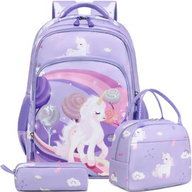 Children's Backpack Girls School Backpack Kids Girls School Bag Sets Children's Backpack Cats Unicorn Backpack School Bag Children's Backpack Daypack School Bag with Chest Strap, Holy Unicorn Purple,