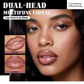 HOSAILY Lip Combo - Dual Ended 2 in 1 Nude Lip Stain Liner & Lip Gloss Kit, Waterproof Long Lasting Liquid Lipstick and Juicy Mirror Lip Glaze Smooth Plumping Nourishing Lip Marker Makeup 04