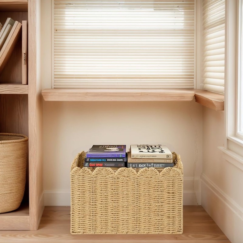 Paper Rope Magazine Holder with Scalloped Edge – Handwoven Floor