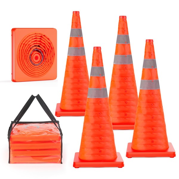 RoadHero 28 Inch [4 Pack] Collapsible Traffic Safety Cones, Multi