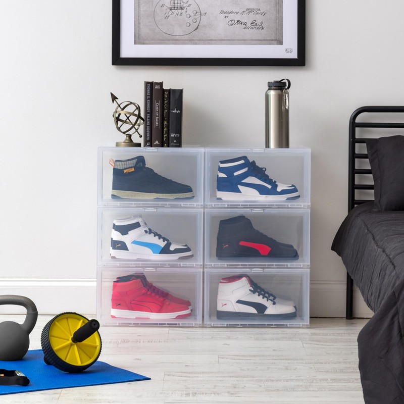 IRIS USA Stackable Shoe Display Box with Flip Up Door,