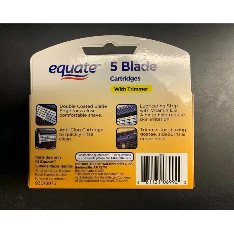 EQUATE 4x Equate Shave 5-Blade W/Trimmer 4 Cartridges Each for