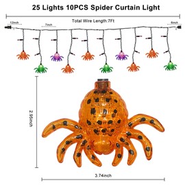 Bokoiuu Christmas Decoration Spider String Lights, 7FT Spider Lights with 10 Spider Lights and 15 Purple Mini Lights, Christmas Spider Curtain Lights for Garden Yard Windor Outdoor Decor