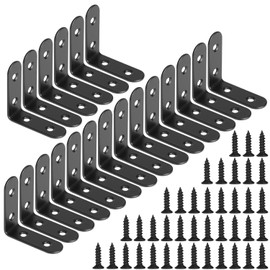 Corner Brace 90 Degree Corner Bracket Right Angle Brackets Stainless Steel Angle Support with Screws for Furniture Desk Table Shelf 50 * 50mm 20pcs Black
