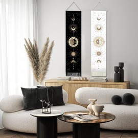 Gothic Wall Art 2 Pcs. Gothic Home Decor, Sun Moon Phases Tapestry Wall Hangings, Dark - themed Tapestry with Black Black and White for Bedroom and Living Room, 130x32.5cm