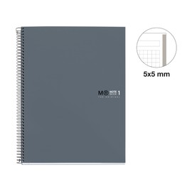 Miquelrius - Notebook A4 (210 x 297 mm), Notebook The Original Colours, 80 Sheets 90 g/m² and 1 Colour Strip, Grid 5 mm, 4-Hole Punching, Hard Cover, Colour Graphite