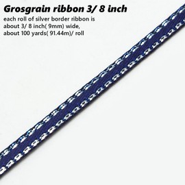 CABODYALS 91.4M 9.5mm Royal Blue Silver Ribbon Double Edge Metallic Border Ribbon Grosgrain Polyester Fabric Ribbons Bulk with Spool for Sewing Making Crafts Gift Wrapping Christmas Diy Supply