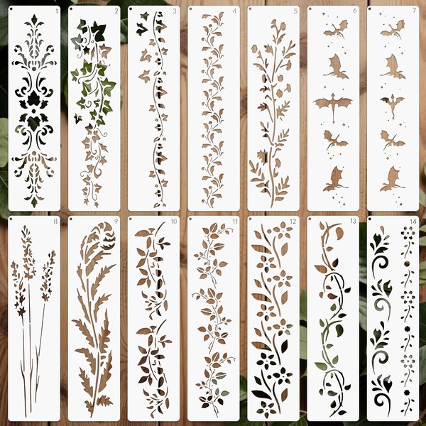 OOTSR 14pcs Plants Stencils and Templates For Painting, 11.8"x 3"