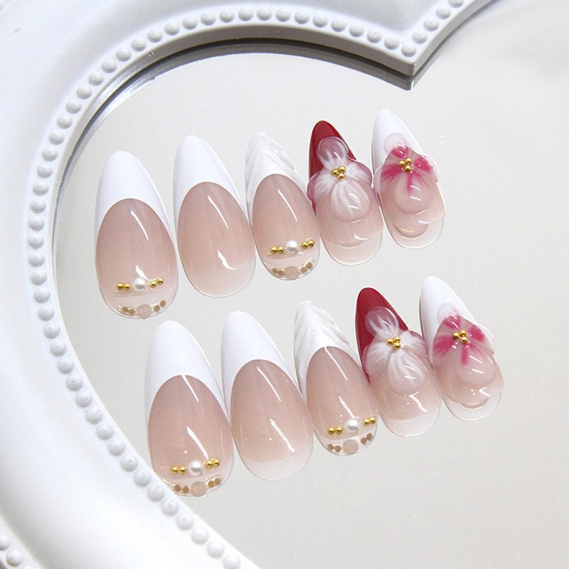 Medium Press on Nails White & Purple French Fake Nails