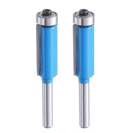 sourcing map 2pcs Flush Trim Router Bit 1/4" Shank 1/2 Cutting Dia Carbide Tipped Top & Bottom Bearing Router Bit Straight Template Router Bit for Woodworking Trimming, Blue