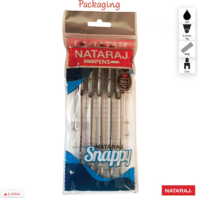 NATARAJ Snappy Ballpoint Pens, Retractable, BLACK, 0.7mm Fine Point, Pack