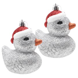 Christmas Concepts® Pack of 2-110mm (4.3") Silver Glittery Festive Duck Baubles - Christmas Tree Decorations