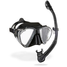 Cressi Premium Dry Snorkel Combo Set - Penta & Alpha Ultra Dry, Clear/Black