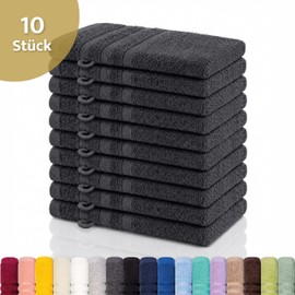 Lavea 10-piece Wash Mitt Set Elena, 10 Pieces, 100% Cotton, Terry Cloth, Washcloth, Highly Absorbent, Soft, for Body and Face, Washable at 60 °C, Dryer Safe, Anthracite, 15 x 21 cm