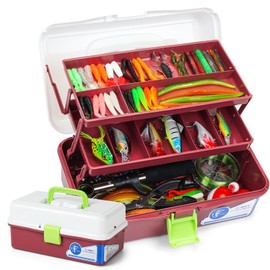 TCMBY Large 3 Layers Tackle Box with Tackle Included, 432Pcs Fishing Lures Kit Contains Pliers, Crankbait, Hooks, Weights & Accessories, Fishing Gear Bait Lure Gifts for Men Bass Freshwater (Brown)