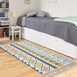 Terafeels Boho Runner Rug 60x150cm Hallway Runner Machine Washable Carpet with Tassel Cotton Area Rugs Non Slip Rugs for Living Room Kitchen Bedroom Laundry Entryway Decor,96150