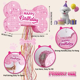 MUWOOB Dog Bone Pinata for Puppy Birthday Party Decorations, Pull String Pinata for Dog Themed Party Supplies, Pink Bones (16 x 10 x 3 inches)
