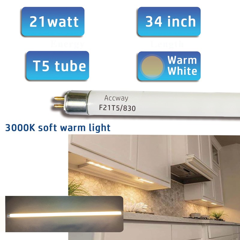 6pack F21T5/830 21Watt 34 inch Fluorescent Light Bulb, T5 3000K