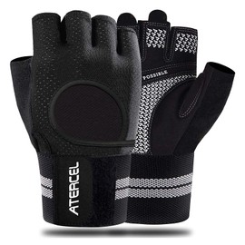 ATERCEL Weight Lifting Gloves Breathable Workout Gloves with Wrist Support for Gym, Exercise, Pull ups, Super Lightweight for Mens and Women, Full Palm Protection(Black, M)