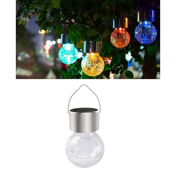 KIMI HOUSE 1 Pack Hanging Solar Powered LED Light with 8 Color Auto-Changing, Cracked Glass Ball Light, Waterproof Outdoor Decorative Lantern for Garden, Yard, Patio, Lawn