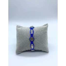 blue cord bracelet virgin of Guadalupe St. Jude St. Benedict clover elephant