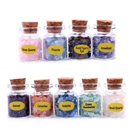 WANGCL 9 Pcs Mini Crystal Stone Chip Healing Crystal Tumbled Gemstone Wish Bottles Stones Set for Balancing Meditation Home Decoration