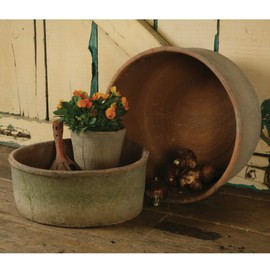 HomArt Rustic Terra Cotta Grande Cylinders Saucers - Set of 2, 14 x 14 x 6inch