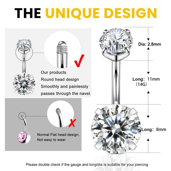 Wssxc Wssxc 14G Hypoallergenic Surgical Steel Belly Button Ring Cubic