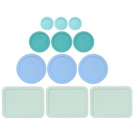 Pyrex 12 Colored Plastic Lids, Made in USA: Jade Dust Green, Turquoise, Blue Cornflower, Muddy Aqua, Refrigerator, Freezer, Microwave & Dishwasher Safe, BPA Free