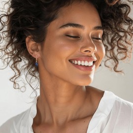 14K Gold Plated Sapphire Teardrop Earrings for Women – September Birthstone Jewelry – Dainty Leverback Earrings in Gold Over 925 Sterling Silver – Elegant Gift for Women