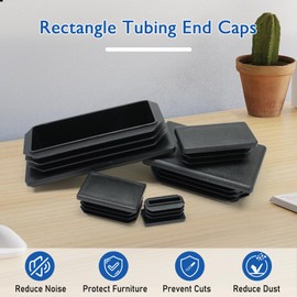 4 Pack 1-1/2"x1 Rectangular Tube End Cap Plastic Plugs, Rectangular Tubing Plug Inserts for Metal Tubing, Fences, Glide Protection from Chair Legs and Furniture, Durable Plastic Hole Plugs, Black