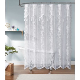 Warm Home Designs White Lace Shower Curtain 72 x 84 Inches with Attached Valance & 7 Tassels. Luxury Farmhouse Shower Curtains for The Bathroom or Boho Shower Curtains for Bathroom. LA White 84"