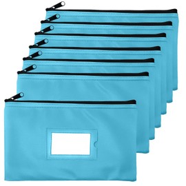Money Bank Deposit Bag with Zipper | 11x6 inch | Light Blue | Durable Leatherette Money Cash Coin Check Wallet Pouch for Men & Women with Framed ID Window and Blank Card | by GIDABRAND (7)