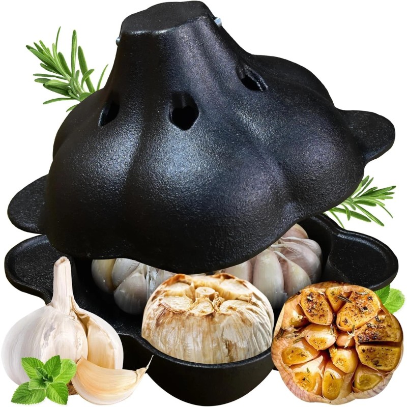 AOKDEER Pre-Seasoned Cast Iron Garlic Roaster Dutch Oven Baker for