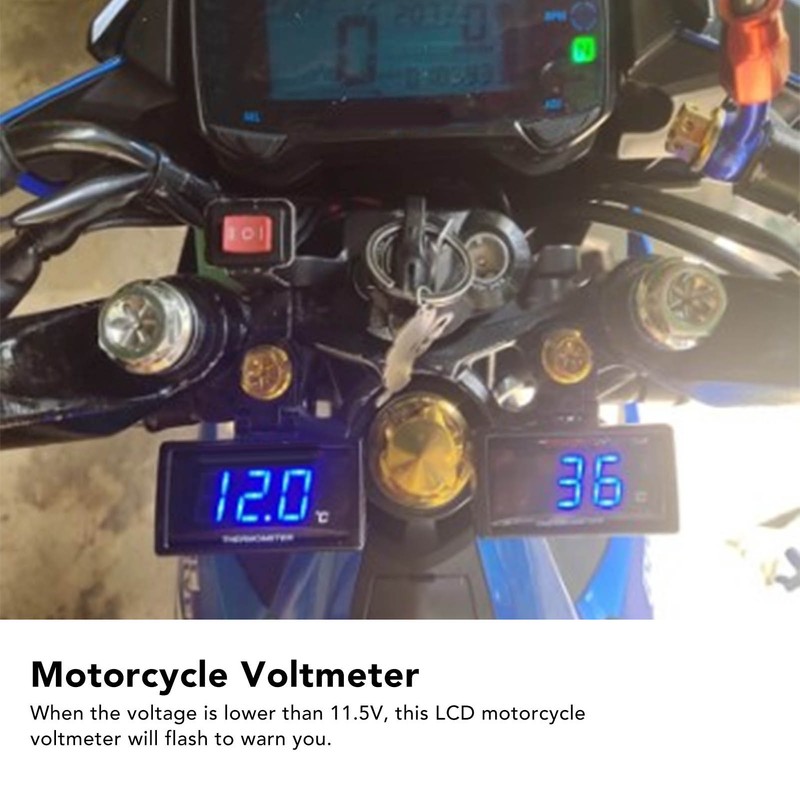 Universal LCD Motorcycle Voltmeter Ultra Thin Waterproof Voltmeter with Left