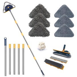 ShinyDew Wall Cleaner Mop with Long Handle, 5-in-1 Wall Cleaning Dust Mop with 6 Replacement Chenille Microfiber Pads, Squeegee, Scrubber, Duster Cleaning Tools for Wall, Window, Floor, Ceiling
