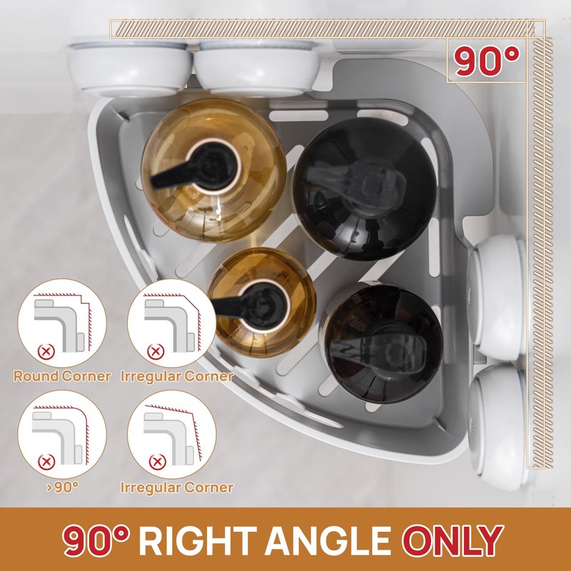 LEVERLOC Corner Shower Caddy Suction Cup, 2 Pack Powerful Suction