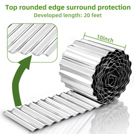 Corrugated Metal Garden Edging, 10"×20Ft Landscape Edging Border for Garden, Flower Bed, Lawn and Landscape Edging (Silver)