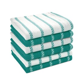 LANE LINEN 100% Cotton Kitchen Dish Cloths, Ultra Soft Absorbent Quick Drying Dish Towels, Multiweave Herringbone Wash Cloths Dish Towel Sets, 12x12 Inches, 6 Pack - Peacock Blue