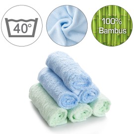 Ko&Pro 100% Bamboo Cloths, Set of 6, 25 x 25 cm in Green/Blue, Multi-Purpose Cleaning Cloths for High-Gloss Kitchens, Bathroom, Household, Kitchen & Streak-Free Windows, Includes 2 DIY Recipe Flyers