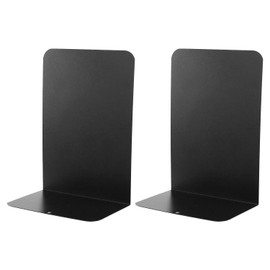 QWORK Bookend, Black Metal Book Ends, Set of 4 Pairs Heavy Duty Bookends for Shelves, Non-Slip Bookend Stoppers, Minimalist Office and Home Bookend Organizer