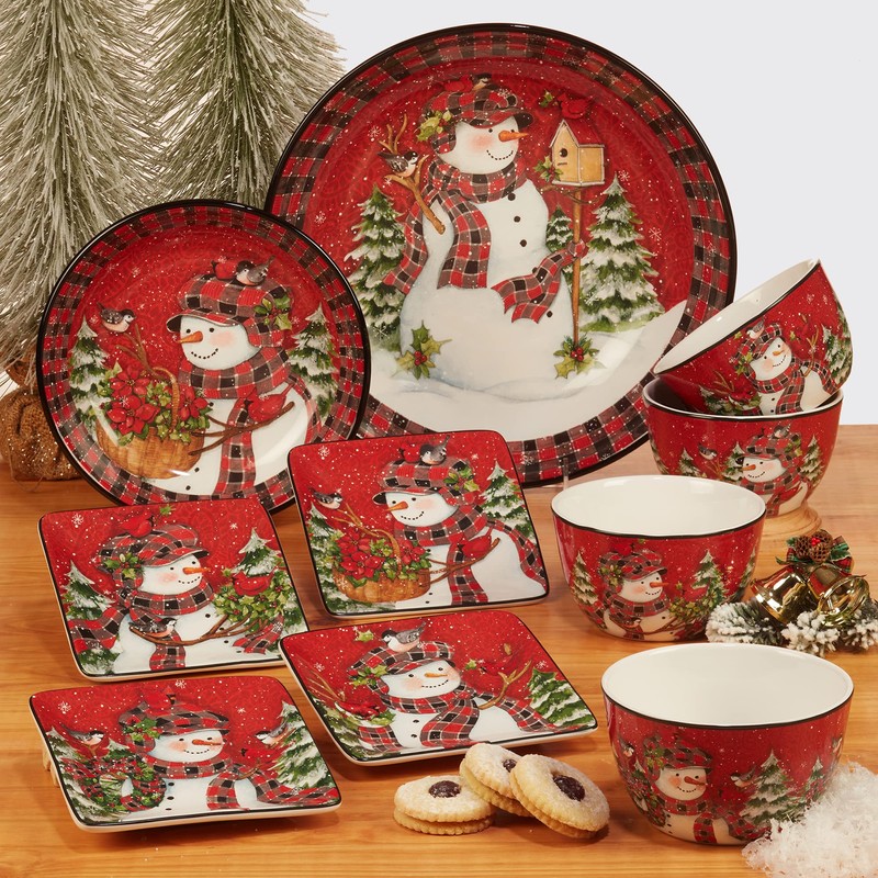 Certified International Christmas Lodge Snowman 11" Dinner Plates, Large, Multicolor,