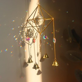 Yimofy Crystal Suncatcher Bell Wind Chime for Window Hanging Rhombus Sun Catchers Rainbow Maker Home Garden Decoration (Ball)