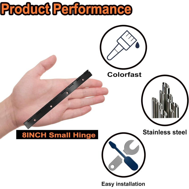 4Pcs 8 Inch Continuous & Piano Hinges, Black Stainless Steel