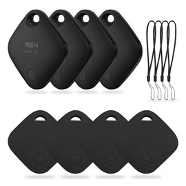 RSH Smart GPS Tracker, 4 Counts Anti-lost Wireless Positioning Tracker & 4 Silicone Cases & 4 Lanyard, Alarm Binding Pack for Key, Luggage, Car, Wallet - Color: Black, Specification: 1 Set